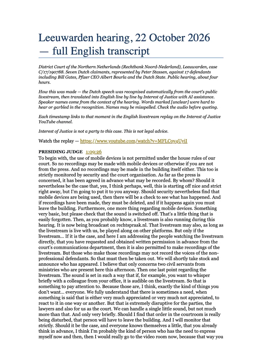 First page of The hearing in English · 22 Oct 2026